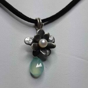 Sterling Silver Floral Pearl and Crystal Necklace